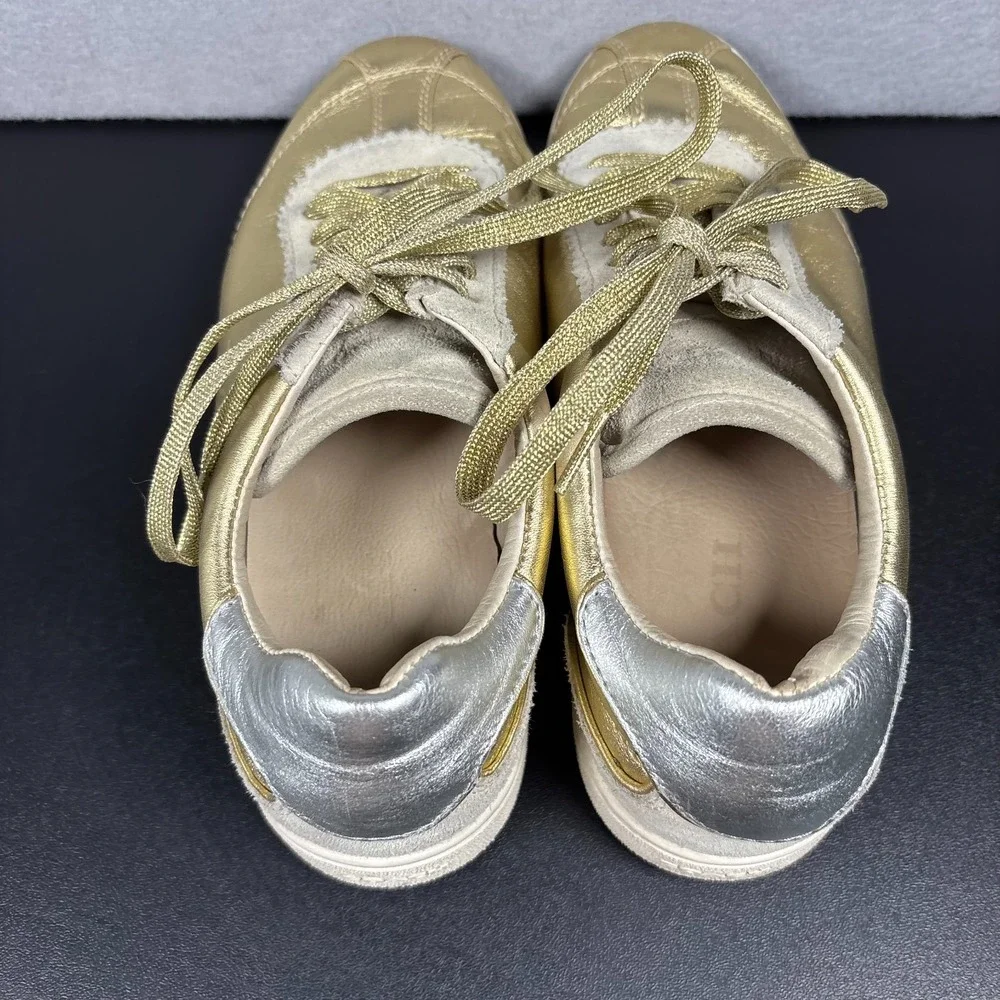COACH C113 Gold Metallic Leather Sneakers Womens Size 8.5 B Lace Up 1941 Luxe